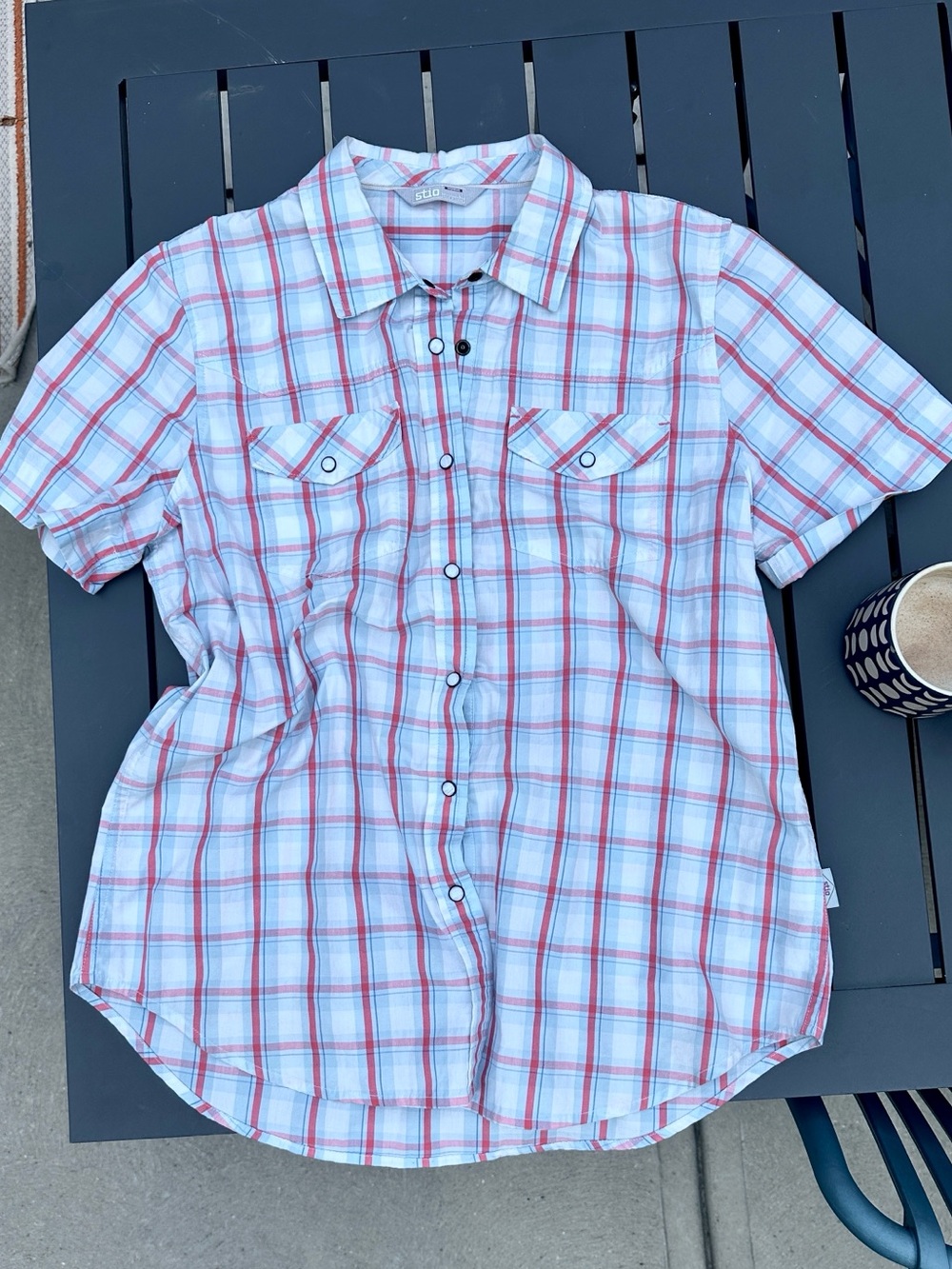Stio Short-Sleeve Plaid Snap-Up Shirt - White,Magenta/Coral, & Lt Blue, Sz L